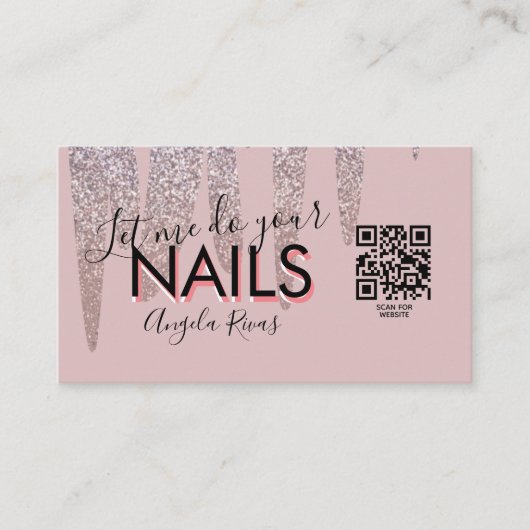 QR CODE Nails Salat Zitat Rosa Glitzer Tropfen Visitenkarte (Vorderseite)