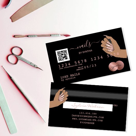QR-Code Nails Technischer Kreditkarte Rose Gold Visitenkarte
