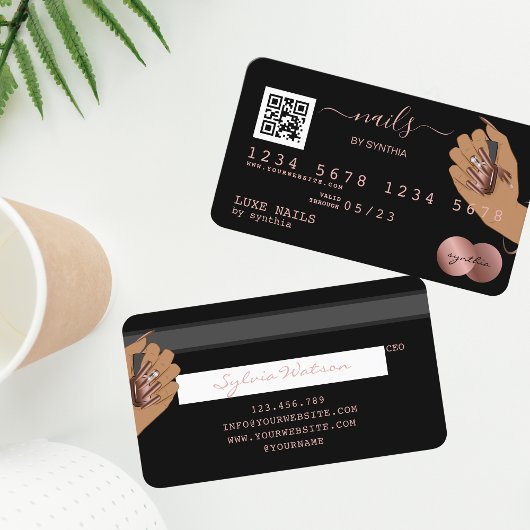 QR-Code Nails Technischer Kreditkarte Rose Gold Visitenkarte