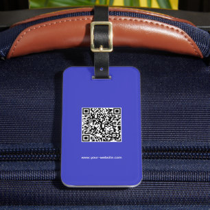 QR-Code, Name & Info, Blau & Weiß, Elegant Gepäckanhänger