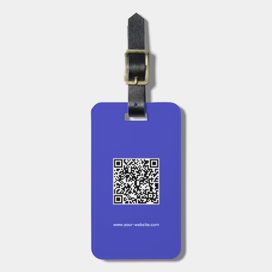 QR-Code, Name & Info, Blau & Weiß, elegant Gepäckanhänger (Vorderseite vertikal)
