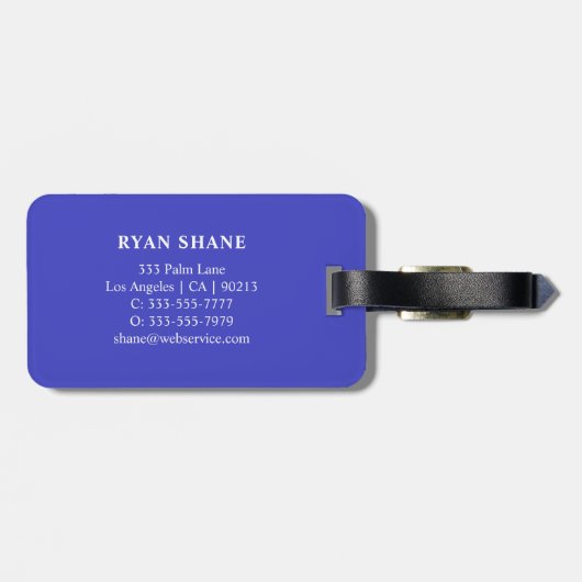 QR-Code, Name & Info, Blau & Weiß, elegant Gepäckanhänger (Rückseite horizontal)