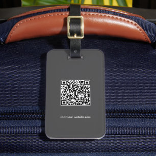 QR-Code, Name & Info, Dunkelgrau & Weiß, elegant Gepäckanhänger