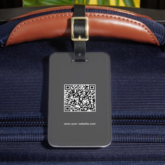 QR-Code, Name & Info, Dunkelgrau & Weiß, elegant Gepäckanhänger (Vorderseite Insitu 2)