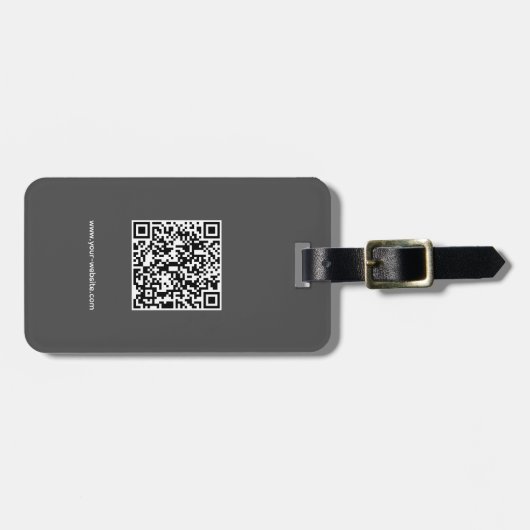 QR-Code, Name & Info, Dunkelgrau & Weiß, elegant Gepäckanhänger (Vorderseite horizontal)