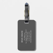QR-Code, Name & Info, Dunkelgrau & Weiß, elegant Gepäckanhänger (Rückseite vertikal)
