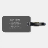 QR-Code, Name & Info, Dunkelgrau & Weiß, elegant Gepäckanhänger (Rückseite horizontal)