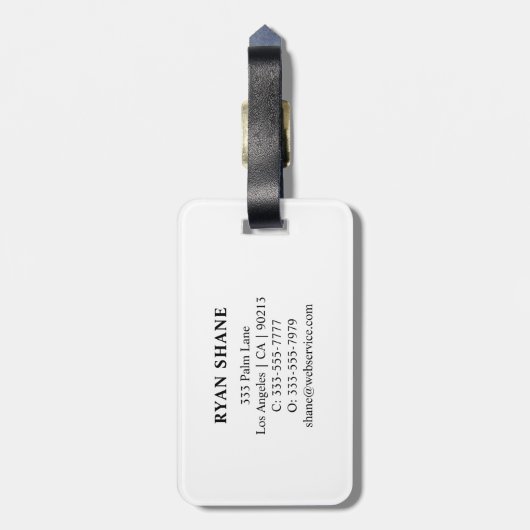 QR-Code, Name & Info, Schwarz & Weiß Vs 3, elegant Gepäckanhänger (Rückseite vertikal)