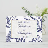 QR-Code Navy Blau Botanisches Foto Save the Date (Stehend Vorderseite)