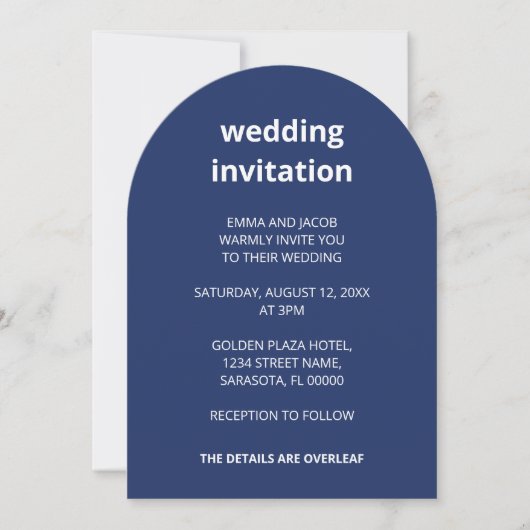 QR Code Navy Blau in einer Hochzeit Einladung (Vorderseite)