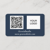 QR Code Navy Blue Beruflich Modern Social Media Visitenkarte (Vorderseite)