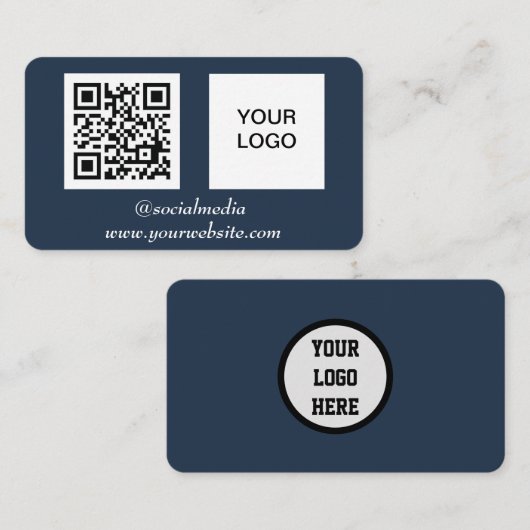 QR Code Navy Blue Beruflich Modern Social Media Visitenkarte (Vorne/Hinten)
