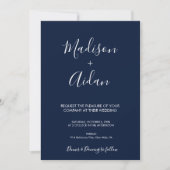 QR Code Navy Blue Calligraphy Wedding Einladung (Vorderseite)