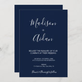 QR Code Navy Blue Calligraphy Wedding Einladung (Vorne/Hinten)