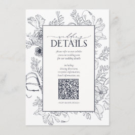 QR Code Navy Blue Floral Wedding Details Begleitkarte