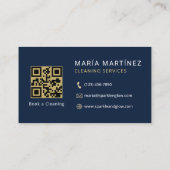 QR Code Navy Blue Gold Cleaning Services Visitenkarte (Rückseite)