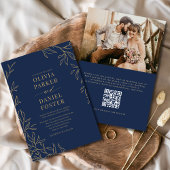 QR Code Navy Blue Gold Foto Elegante Hochzeit Einladung