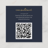 Qr Code Navy Blue & Gold Initial Monogram Quadratische Visitenkarte (Rückseite)