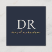 Qr Code Navy Blue & Gold Initial Monogram Quadratische Visitenkarte (Vorderseite)