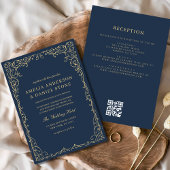 QR Code Navy Blue Gold Minimal Hochzeit Einladung