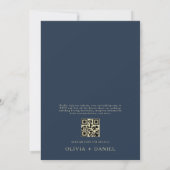 QR Code Navy Blue & Gold Minimal Leaf Hochzeit Einladung (Rückseite)