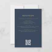 QR Code Navy Blue Gold Minimal Leaf Hochzeit Einladung (Rückseite)