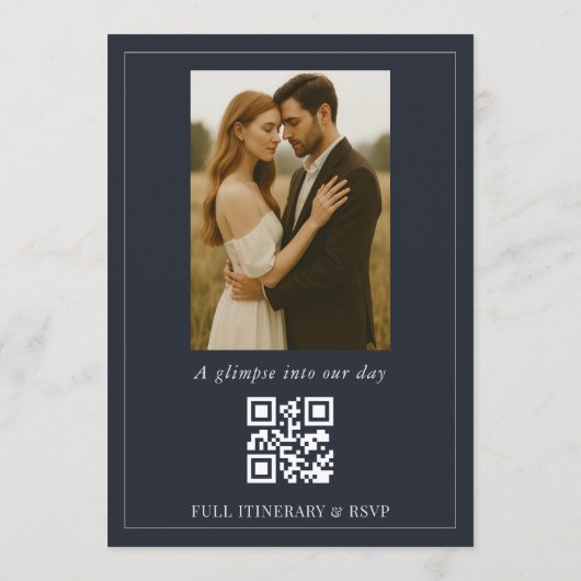 QR Code Navy Blue Minimalist Photo Wedding Einladung (Rückseite)