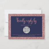 QR Code Navy Blue Rose Gold Glitzer Wedding RSVP Karte (Rückseite)