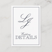 QR Code Navy Blue Script Monogram Wedding Details Begleitkarte (Vorderseite)