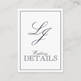 QR Code Navy Blue Script Monogram Wedding Details Begleitkarte