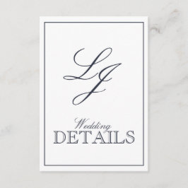 QR Code Navy Blue Script Monogram Wedding Details Begleitkarte