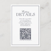 QR Code Navy Blue Script Monogram Wedding Details Begleitkarte (Rückseite)