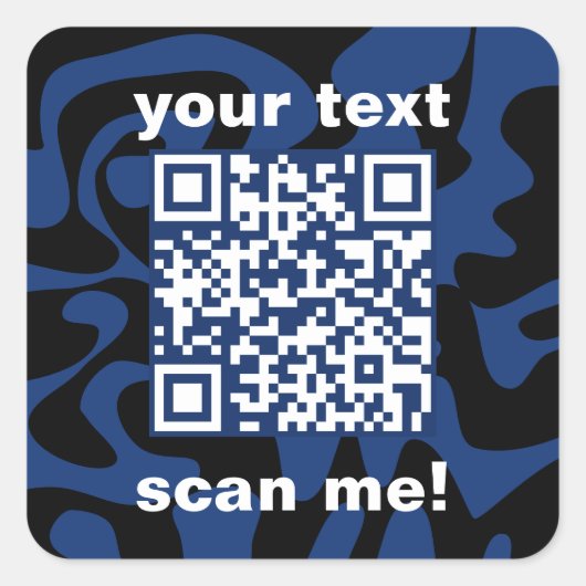 QR Code Navy Blue und Black Dunkel Modern Quadratischer Aufkleber (Vorderseite)