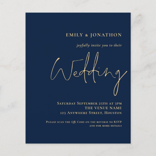 QR Code Navy Gold Script Einladung (Vorderseite)