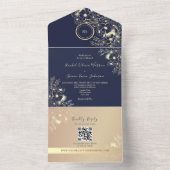 QR Code Navy Rose Gold Wedding All In One Einladung (Innen Boden)