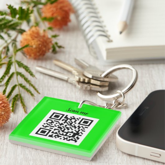 QR-Code Neon Green Elegant Gelbes Geschäft Schlüsselanhänger (Vorderseite rechts)