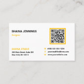QR Code Networking Modern Black Yellow White Visitenkarte (Vorderseite)