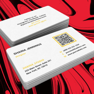 QR Code Networking Modern Black Yellow White Visitenkarte