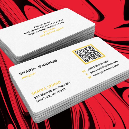QR-Code-Netzwerken Modern Schwarz Gelb Weiß Visitenkarte