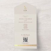 QR-Code Neutral Elfenbeingold Wildblumen Hochzeit All In One Einladung (Innen Boden)