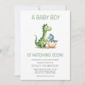 QR Code Niedlich Dinosaurier Schläge Bald Baby Dus Einladung (Vorderseite)