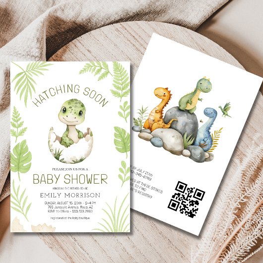 QR Code Niedlich Dinosaurier Schläge Bald Baby Dus Einladung