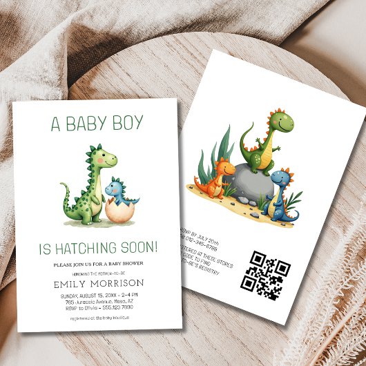 QR Code Niedlich Dinosaurier Schläge Bald Baby Dus Einladung