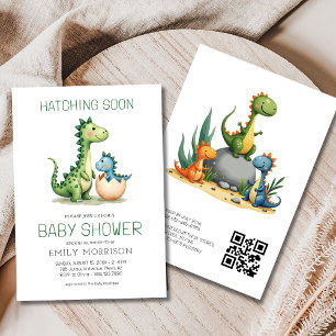 QR Code Niedlich Dinosaurier Schläge Bald Baby Dus Einladung