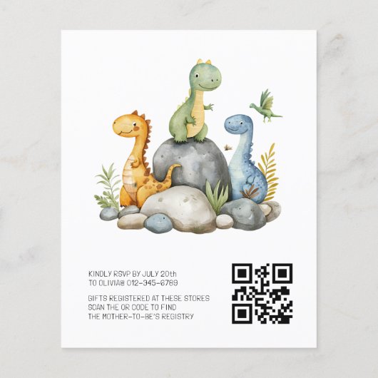 QR Code Niedlich Dinosaurier Schläge Bald Baby Dus Flyer (Hinten)