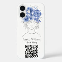 QR-Code niedliche Girl-Blue-Aquarellfarben-Rose