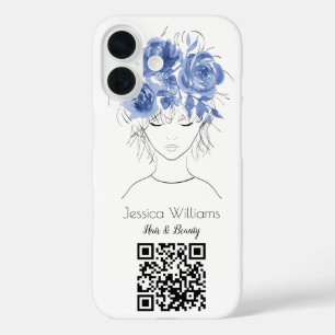 QR-Code niedliche Girl-Blue-Aquarellfarben-Rose iPhone 16 Hülle