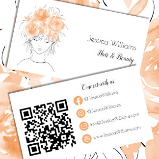 QR-Code niedliche Girl-pfirsichfarbene Rose Visitenkarte