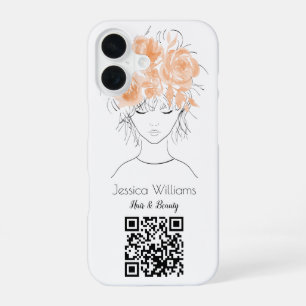QR-Code niedliches Mädchen Pfirsich Aquarell Rosen iPhone 16 Hülle
