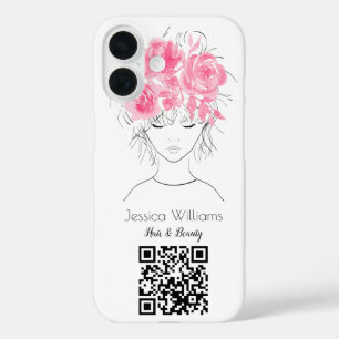 QR-Code niedliches Mädchen rosa Aquarellfarben Ros iPhone 16 Hülle